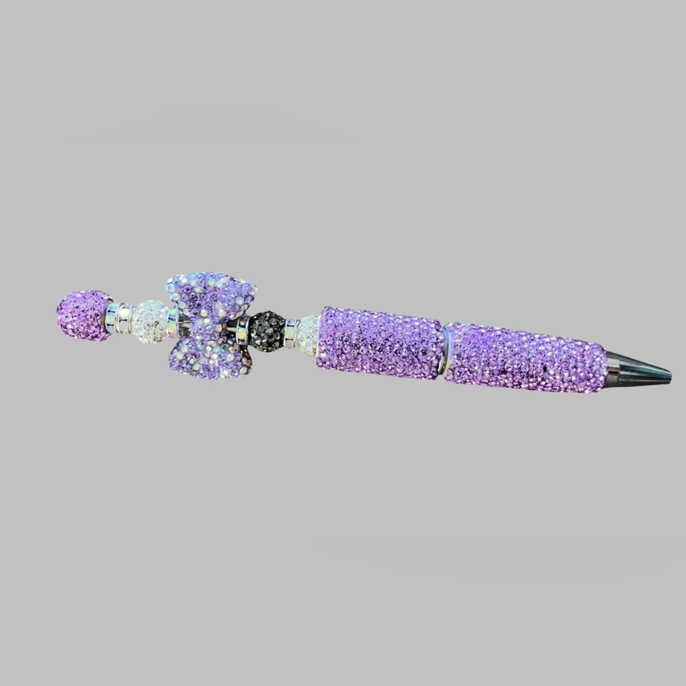 Handcrafted Rhinestone Beaded Purple Silver-tone & Black Pen Black Ink NEW